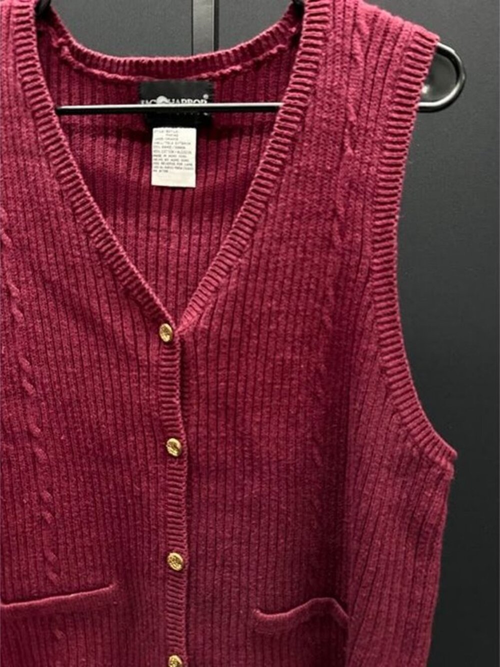Sag Harbor Maroon Ribbed Gold Button Sweater Vest - Picture 2 of 4
